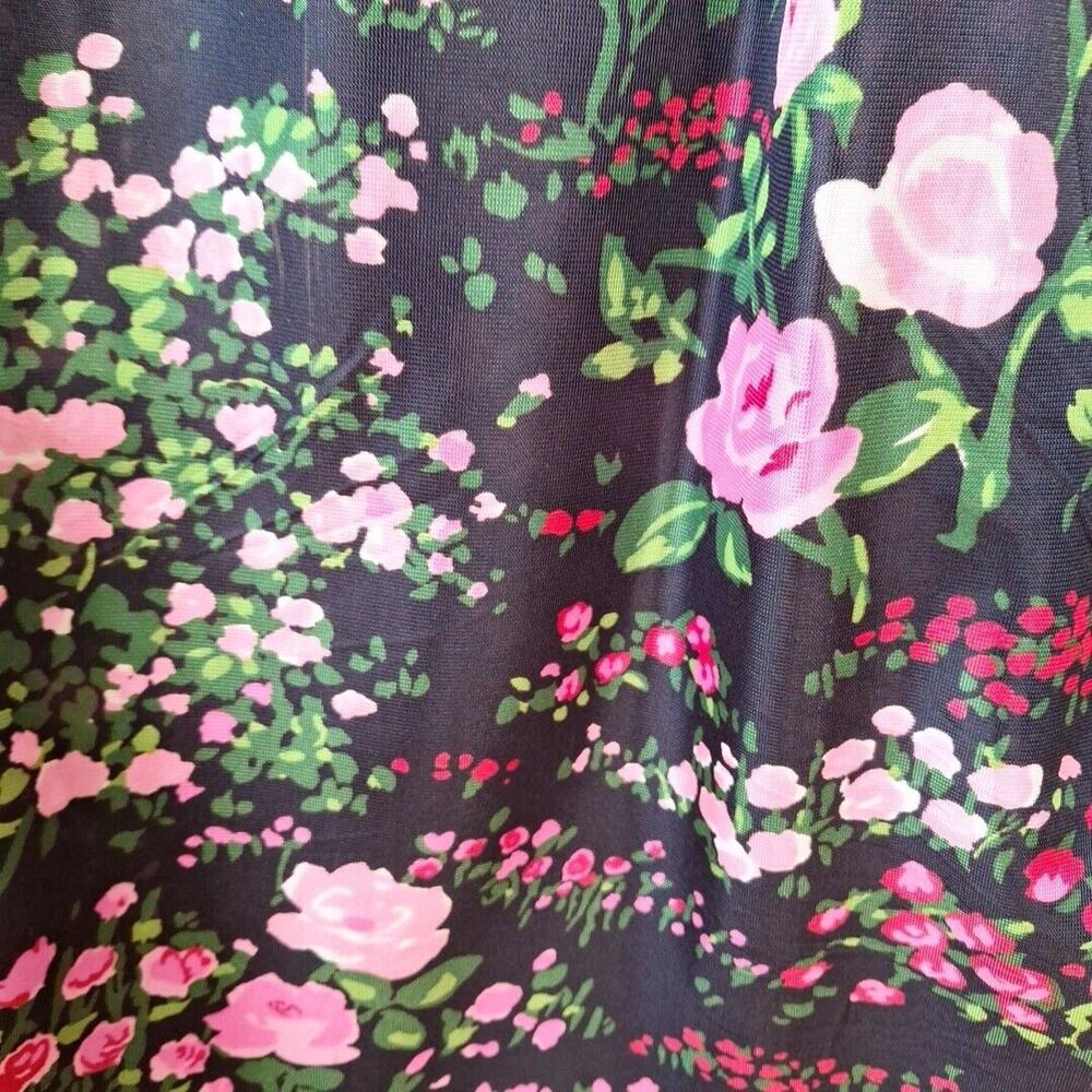 Vintage 70s High Waist Black Pink Rose Floral Maxi Skirt Mod Hippie Size Small - Picture 3 of 12